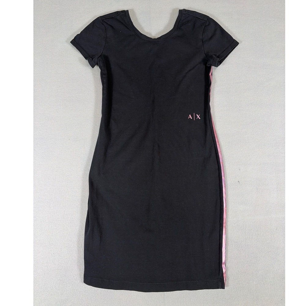 Armani Exchange Womens Black Bodycon Dress Pink Side Stripe Logo Size M